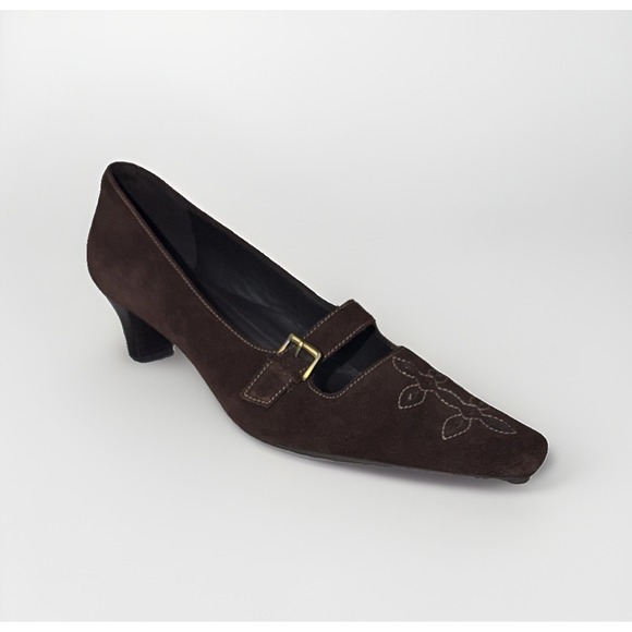 Ecco Shoes - Ecco Pump Kitten Heels Buckle Nevada Pointed Toe Brown Suede Women's 39 US 8-8.5